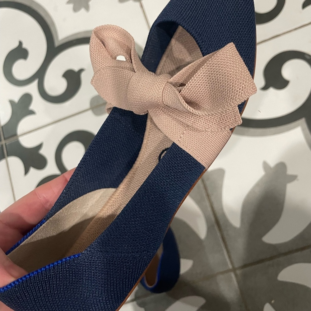 Rothy Navy Blue Dress Shoe with Bow Accent